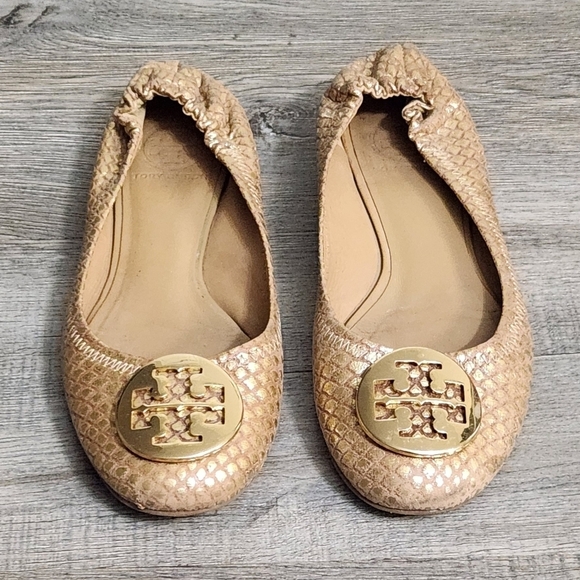 Tory Burch Reva Python Leather Flats - Picture 2 of 13